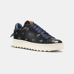 Coach Leather floral low top sneaker black blue Size 7